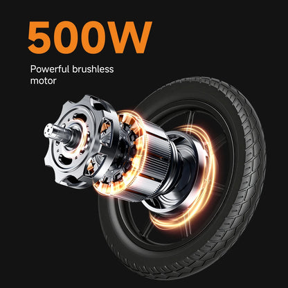HEZZO T8pro Foldable Electric Bike for Adults 48V 500W Peak 750W Brushless Motor 16Inch Carbon Steel E-Bike 10.4Ah Lithium Battery 16Mph 22Mph Range Dual Disc Brakes LED Headlight Commuter Folding Hybrid Bike With Basket