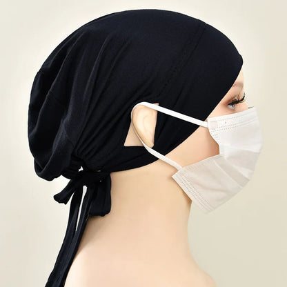 Jersey Cotton Muslim Women Under Hijab Cap With Ear Hole Inner Hijab Cap Round Forehead Underscarf Bonnet Femme Musulman