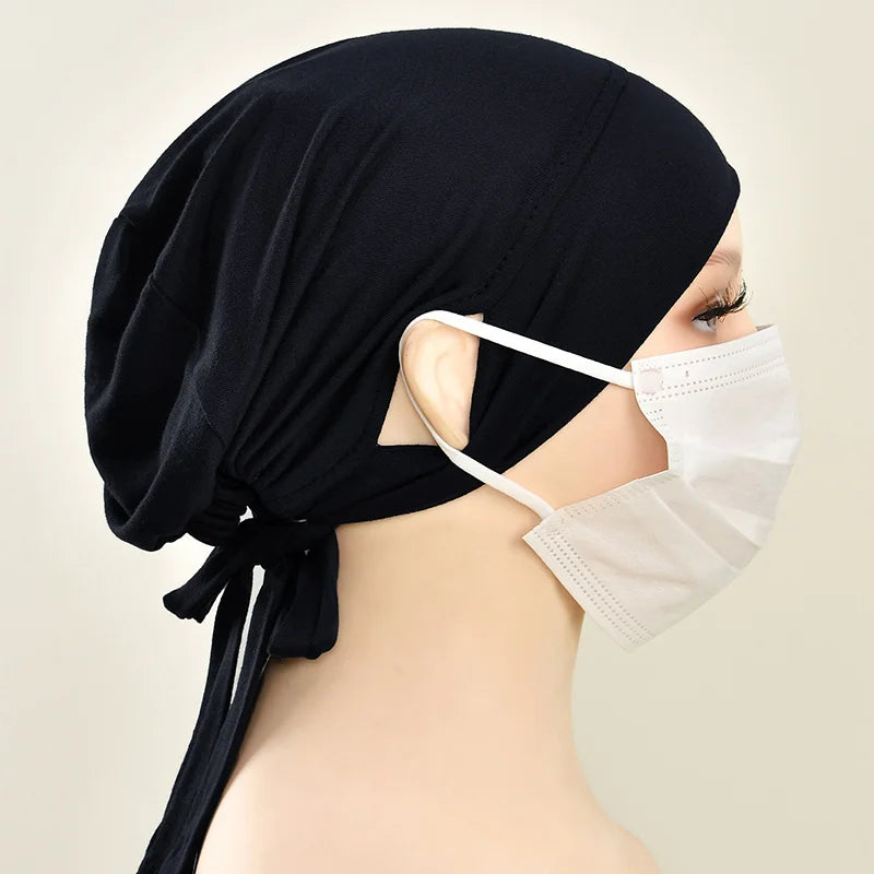 Jersey Cotton Muslim Women Under Hijab Cap With Ear Hole Inner Hijab Cap Round Forehead Underscarf Bonnet Femme Musulman
