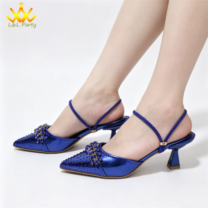 2026 Autumn New Arrivals Royal Blue Color Shoes and Bag  Set Special Design Fashion for Wedding Party