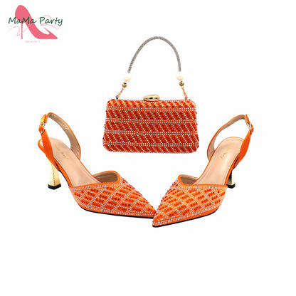 Peach Color New Arrivals Nigerian Women Shoes and Bag Set High Quality Super High Heels for Garden Party