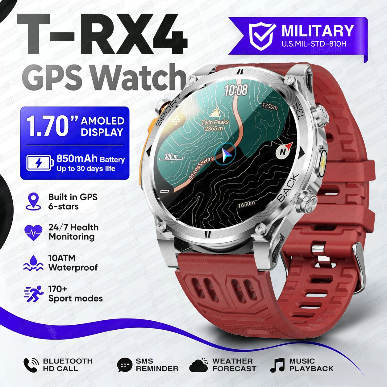 2026 New Military T-RX4 Ultra GPS Smart Watch Men 10ATM Waterproof Compass Flashlight Bluetooth Call Sports tracker Smartwatch