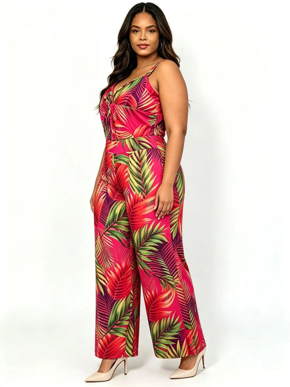 Plus Size Fashional Floral Print Bohemian Strappy Jumpsuit For Women