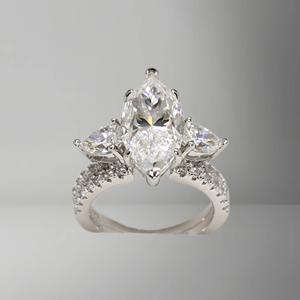 4Ct Marquise Cut Stackable Moissanite Engagement Ring Hot Selling Wedding Ring for Women 925 Sterling Silver with Certificate