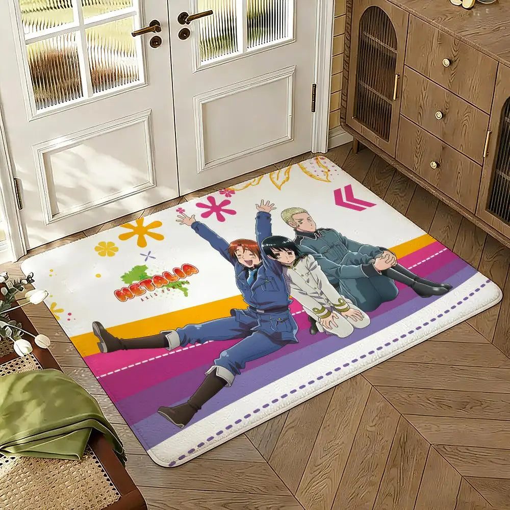 Cartoon Hetalia Axis Floor Mat Soft Thickened Absorbent Non-Slip Bedroom Living Room Door Mat Home Decor Flannel Rugs