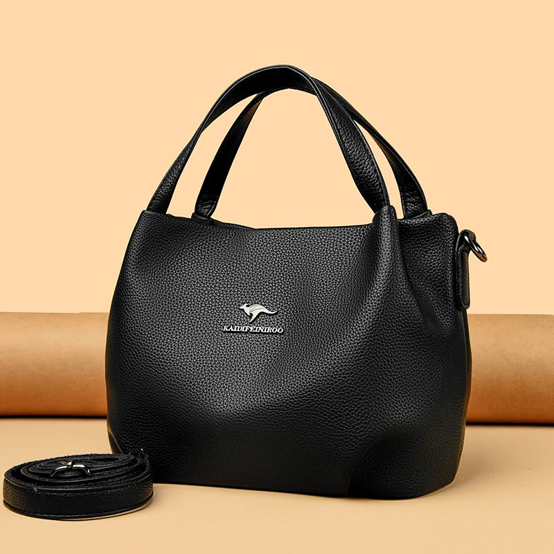 Genuine Soft PU Leather Handbags for Women Vintage Shoulder Tote Bag Luxury Designer Ladies Large Capacity Purse Bags Sac A Main