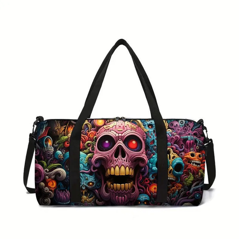 Luxury Novelty Cool skeleton 3D Printed Large Capacity Travel Bags Barrel Shape Crossbody Bag Outdoor Sports Bags Gym Yoga Bag