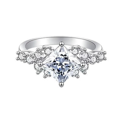 Princess-Cut 4-Prong Ring Women's PT950 Platinum 2Ct Moissanite - Square elegant, 4-prong holds stone, platinum shows graceful