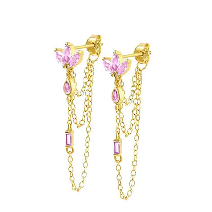925 Sterling Silver Needle Long Chain Stud Earrings For Women Exquisite Zircon Geometric Tassel Pendant Earrings Luxury Jewelry