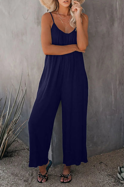 Strap jumpsuit for women's summer new cross-border solid color inserted bag casual jumpsuit