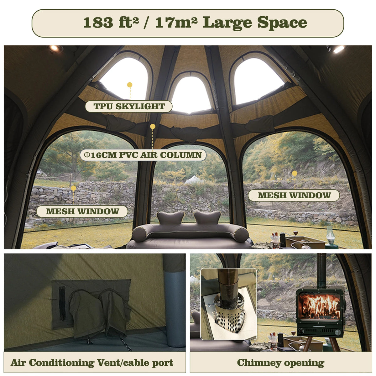 Coody Dome Air Tent Army Green Large Geodesic Inflatable Dome House Quick Setup Family Glamping Tent