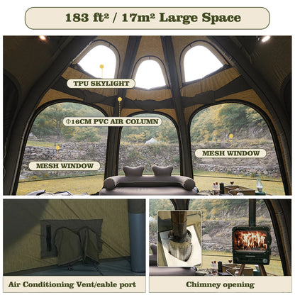 Coody Dome Air Tent Army Green Large Geodesic Inflatable Dome House Quick Setup Family Glamping Tent