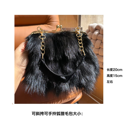 Real Fur Women Handbags Women Luxury Fox Fur Bag Fashion Female Furry Handbag Real Leather Evening Bag Natural Fur Shoulder Bag