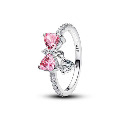Luxury Original 925 Sterling Silver Heart Bow Pearl Flower Four Leaf Clover Ring fit Women's Fine Jewelry Valentine's Day Gifts