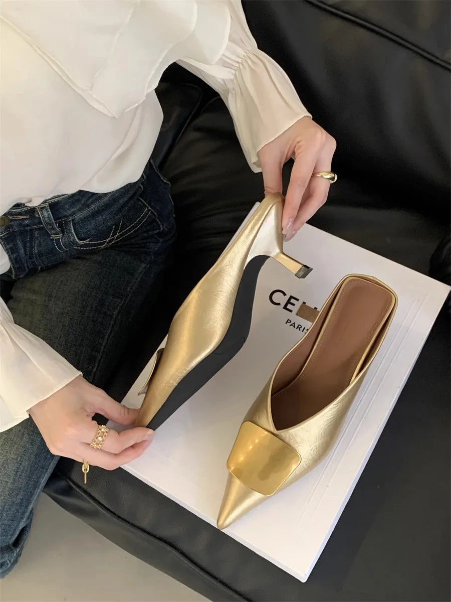 Luxury Womens Shoes High Heels Mules Shoes Pointed Toe Heeled Sandals for Women Elegant Party Slides 2025 Designer Shoes Zaoatos