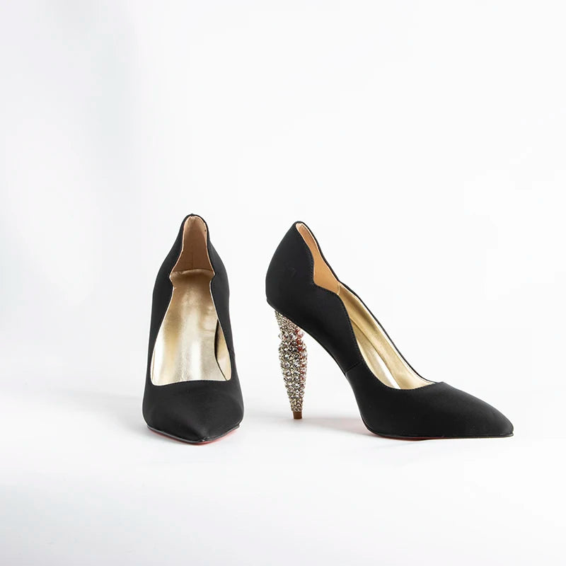luxury Red Bottom Black Pointed toe Heels for Women Shoes 2024 Elegant and Classy Designer Slingback Heels High Quality big Size