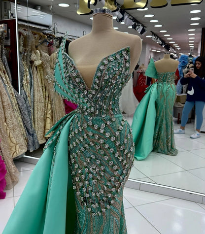 Teal Green Single Shoulder Prom Dresses Full Diamonds Mermaid Wedding Guest Gowns Bride Dresses Customized свадебное платье 2026