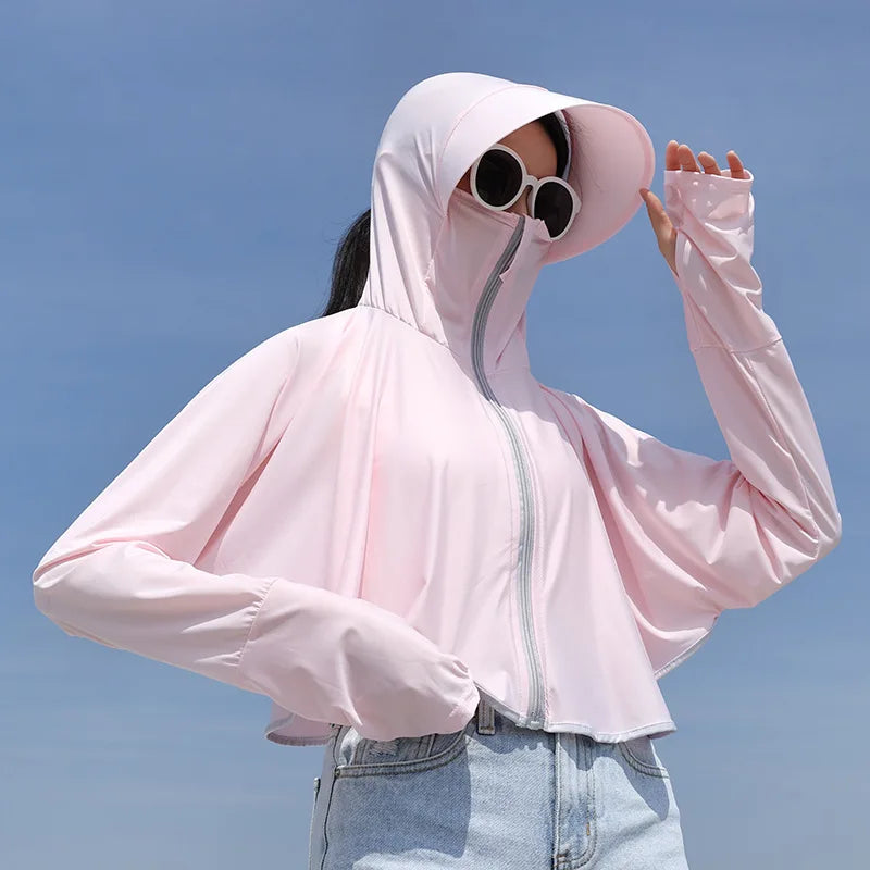 Summer UV Resistant Ice Silk Outdoor Large Brimmed Jacket, Breathable Loose Fitting Women's Sun Protection Clothing with Cape