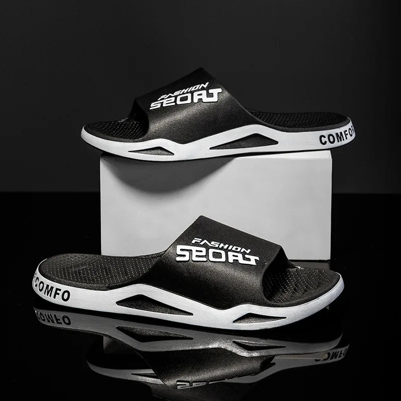 Men's Letter Print Slide Sandals Color Block Thick Sole Sport Slippers 2026