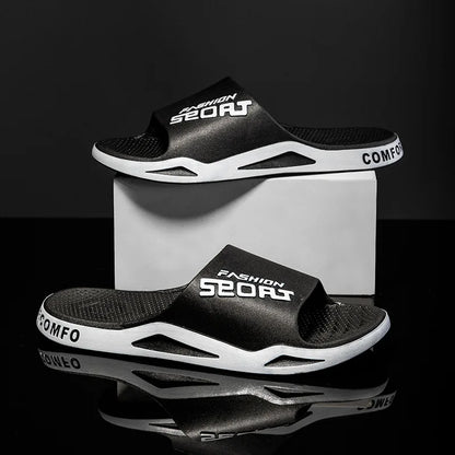 Men's Letter Print Slide Sandals Color Block Thick Sole Sport Slippers 2026