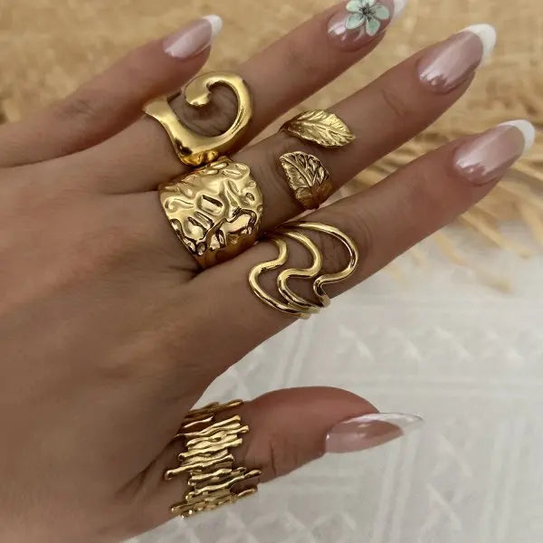 8Pcs/Set Vintage Pink Metal Flower Ring Set for Women Punk Elegant Baroque Pearl Knuckle Joint Ring Party Daily Wear Jewelry