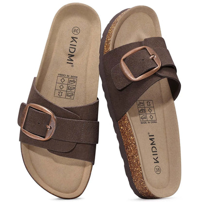 Bebealy Women's Suede Slippers With Arch Sypport Comfortable Cork Foobed Sandals Summer Beach Slides Lady Genuine Clogs Slippers