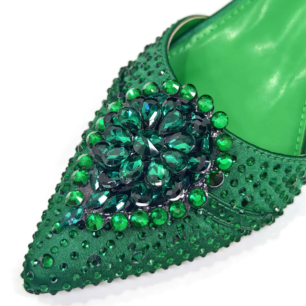 Latest Women Italian Shoes and Matching Bags Decorated with Rhinestone Elegant Pointed Toe Wedding Shoes Bride