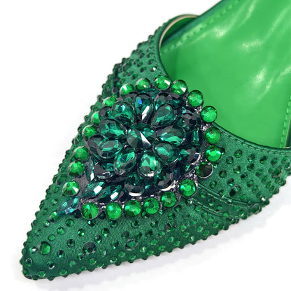 Latest Women Italian Shoes and Matching Bags Decorated with Rhinestone Elegant Pointed Toe Wedding Shoes Bride