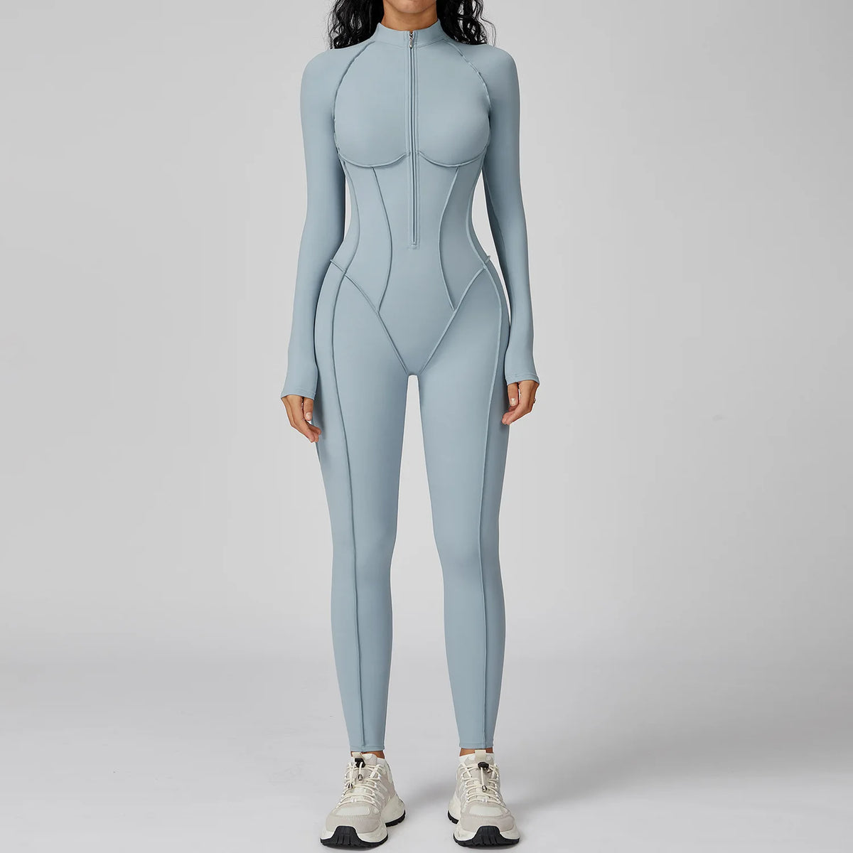 Women Yoga Bodysuit Long Sleeved Tracksuits Gym Zipper Jumpsuits Sports One Piece Workout Bodycon Jumpsuits Tights Suit
