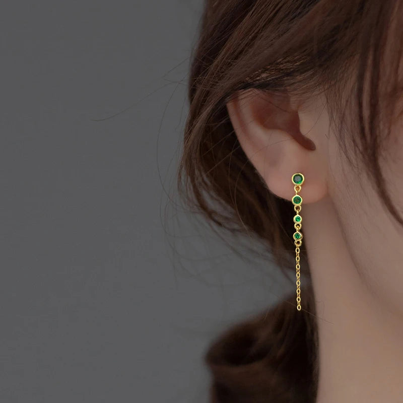 925 Sterling Silver Needle Long Chain Stud Earrings For Women Exquisite Zircon Geometric Tassel Pendant Earrings Luxury Jewelry