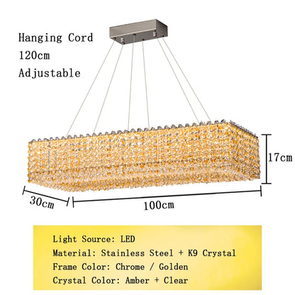 Champagne Crystal Waterfall Bead Modern Ceiling Lights LED Lamps Lighting Fixture for Living Room Lustres Home Decor Lampara