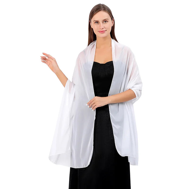 Pure Color Chiffon Shawls for Evening Dresses Women Wedding Evening Party Capes Scarves Summer Beach Towel Sunscreen Shawl