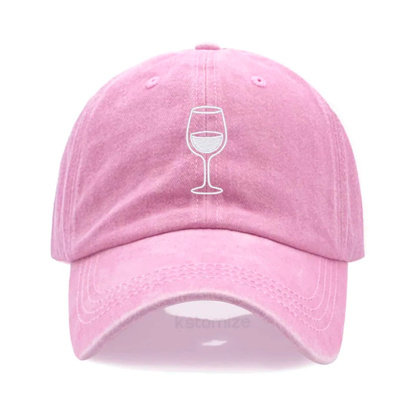 Wine Glass Embroidery Baseball Cap For Men Women Soft Cotton Adjustable Dad Hat Unisex Casual Sport Visor Golf Caps