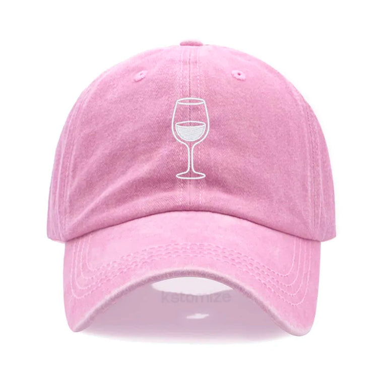 Wine Glass Embroidery Baseball Cap For Men Women Soft Cotton Adjustable Dad Hat Unisex Casual Sport Visor Golf Caps