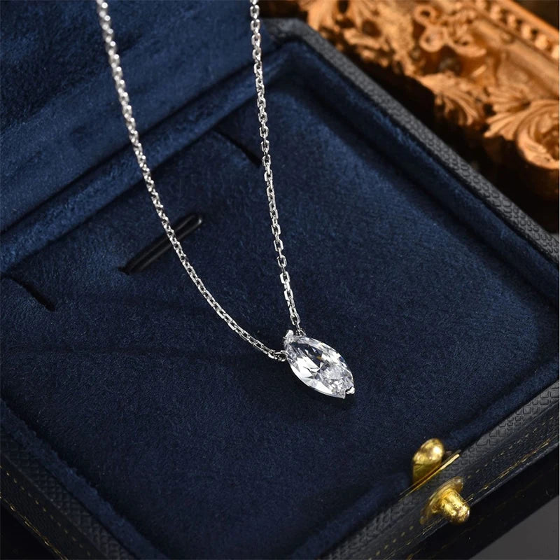 OXTAO Moissanite Solitaire Pendant Necklace 5x10mm Marquise Cut for Women 14K Gold Filled Luxury Chain Necklace Wedding Jewelry