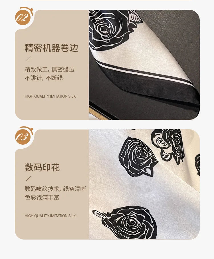 2025 Korean Satin Silk Scarf 70cm Square Women Fashion Shawl Wrap Neckerchief New Elegant