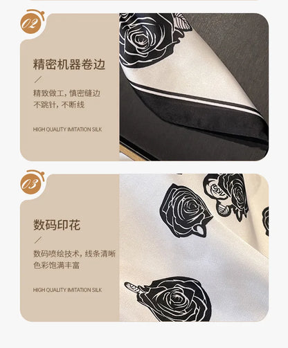 2025 Korean Satin Silk Scarf 70cm Square Women Fashion Shawl Wrap Neckerchief New Elegant