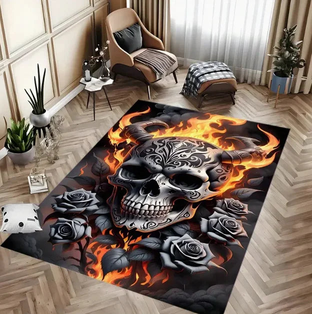 A Halloween Purple Skull Carpet Full of Festive Soft Flannel Floor Mat Living Rooms Bedrooms and Pumpkin Decorative Carpets