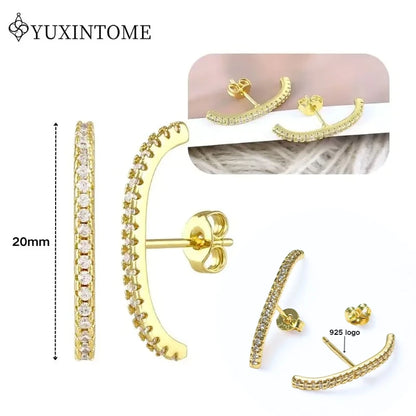 Women's 925 Sterling Silver Ear Needle Crystal Zircon Water Droplets Stud Hoop Gold Huggie Earrings Premium Luxury Party Jewelry