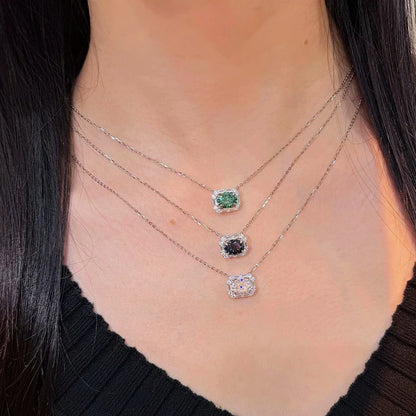 QIBAOKU 7*9mm Oval Moissanite Necklace 100% S925 Silver Colorful Diamond Pendant for Women Engagement Gifts Jewelry 2026