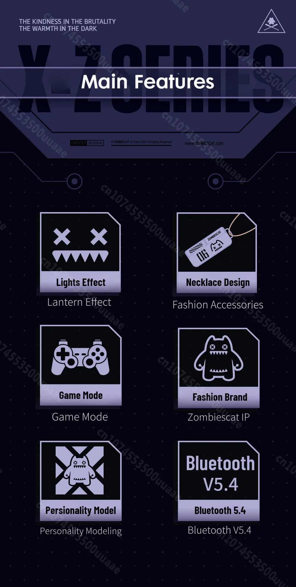 Zombies Cat B8 TWS Wireless Earbuds Necklace Design Bluetooth 5.4 Headphone ENC Call Noise Reduction Wireless Earphones with Mic