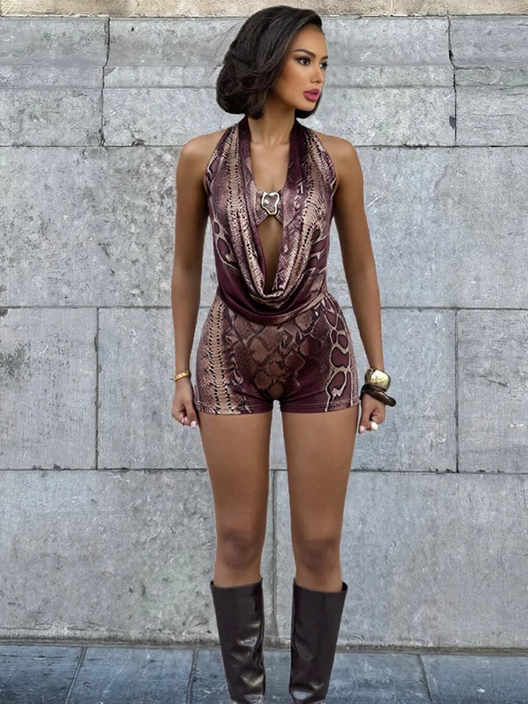 Sisterlinda Swinging Neck Backless Playsuits Sexy Stunning Pleated Backless Slim Rompers+Inside Wrapped Chest Tanks Party Wear