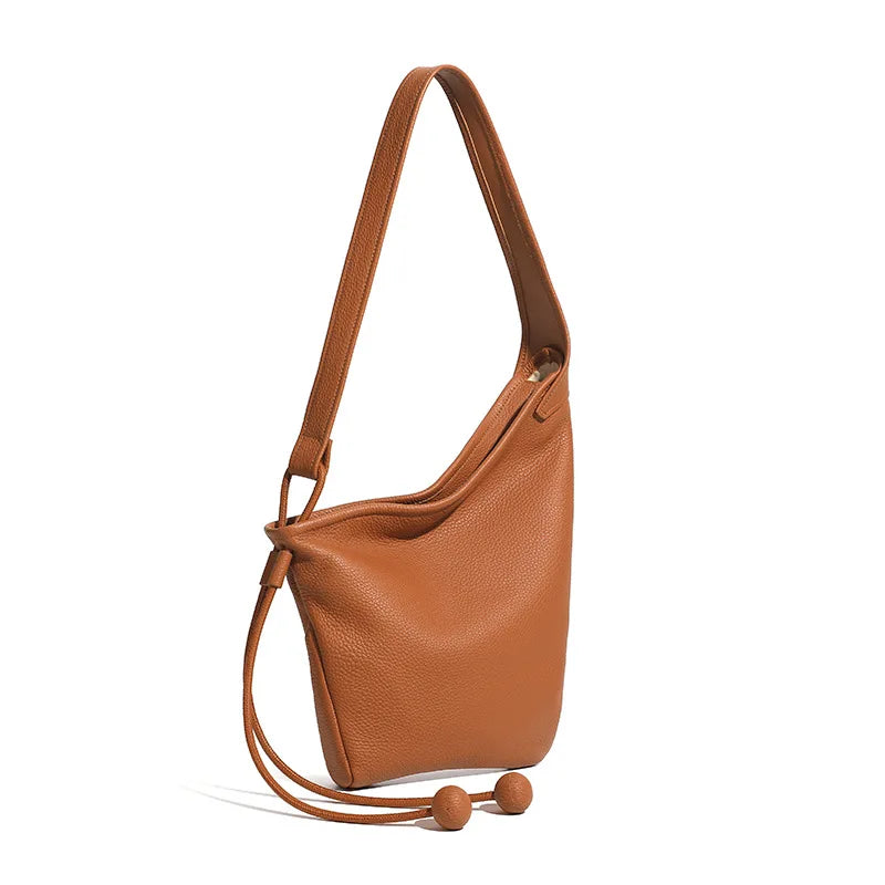 Women's Genuine Grade Cow Leather Handbags Luxury Designer Ladeis Shoulder Crossbody Bucket Bags for Woman Cowhide Underarm Bag