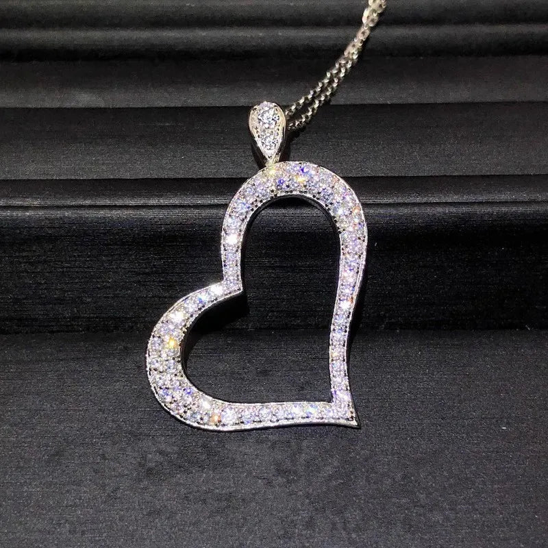 925 Sterling Silver Heart Shaped Pendant Necklace for Women Bling Bling Cubic Zirconia Love Necklace Wedding Party Jewelry Gift