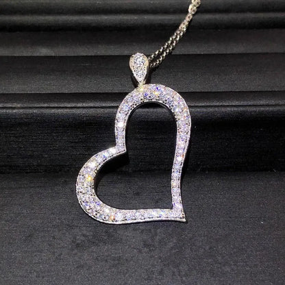 925 Sterling Silver Heart Shaped Pendant Necklace for Women Bling Bling Cubic Zirconia Love Necklace Wedding Party Jewelry Gift
