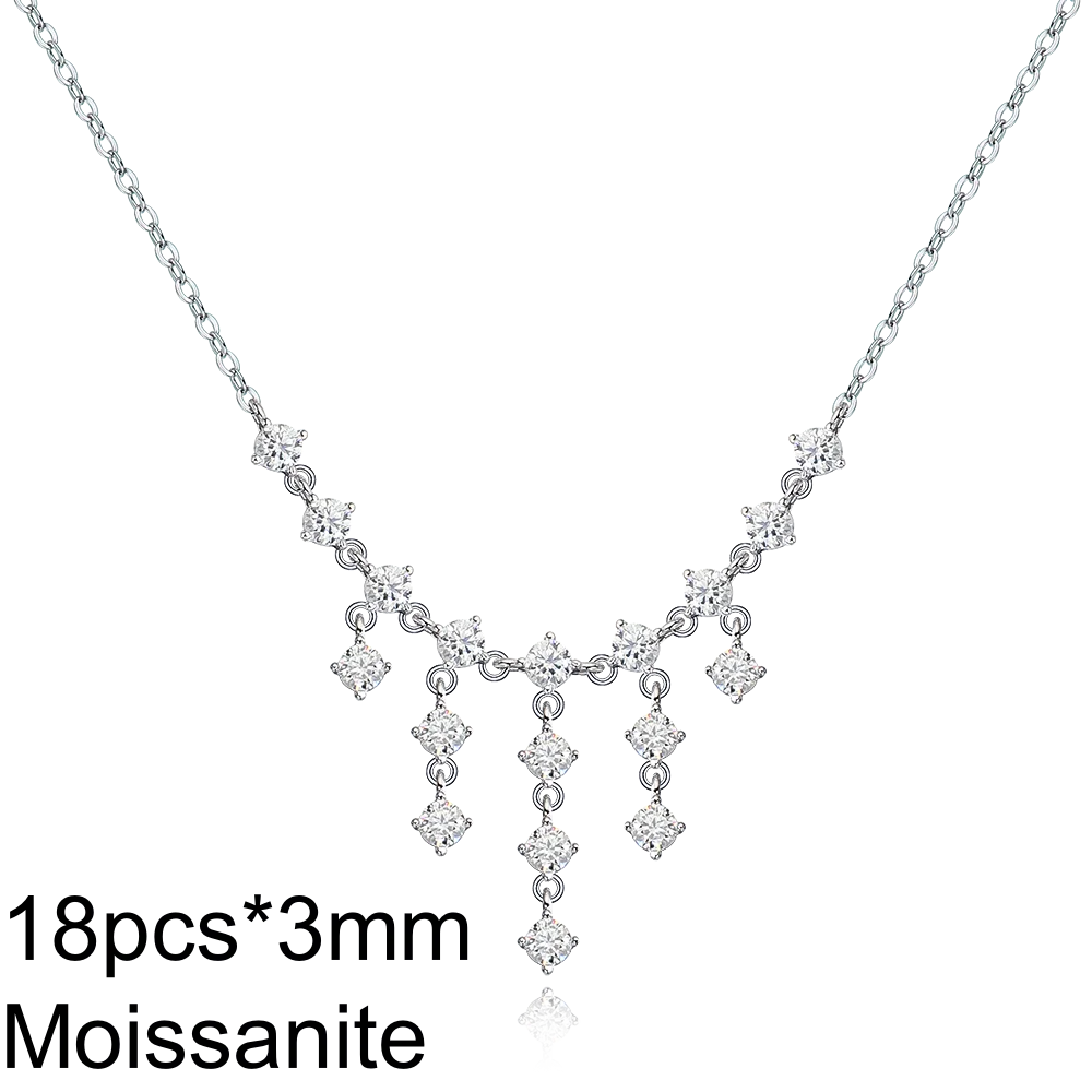 Onnelik Full D Moissanite Round Tassel Pendant Necklace S925 Sterling Silver Sparkling Wedding Party Fine Jewelry Gift for Women