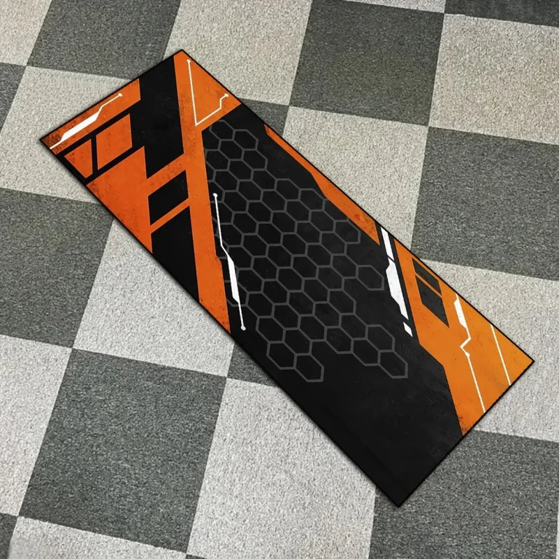 VIKAMA Cool Mecha Motorcycle Display Rug: Durable, Stain-Resistant Hallway and Aisle Mat for Motorcycle Parking and Home Decor