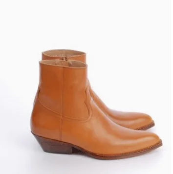 Brown Men Chelsea Boots Handmade High-quality Cow Suede Business Casual Square Toe Mid-heel Men Shoes Motorcycle Boots With Heel