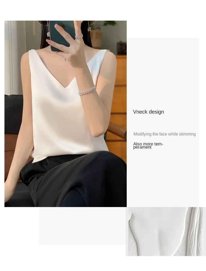 New Lce Silk Satin Camisole Women's Spring/Summer Solid Color Sleeveless Sexy Comfortable Silk Underwear Vest RW-D09