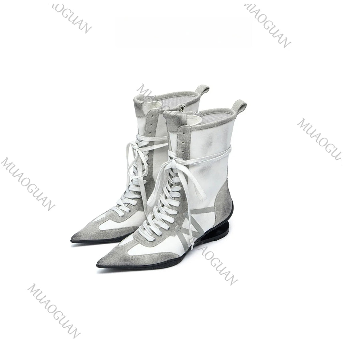 Fashion Strange Heel Women Knight Boots Pointed Toe Retro High Heel Ankle Booties Female Cross-tied Street Style Comfort Shoes